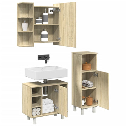 Set Mobili da Bagno 3 pz Rovere Sonoma in Legno Multistrato | homemem39