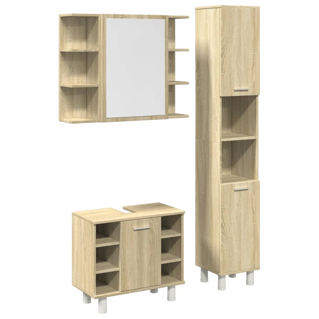 Set Mobili da Bagno 3 pz Rovere Sonoma in Legno Multistrato | homemem39