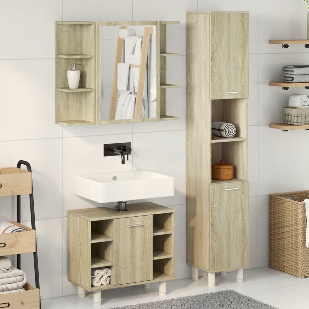 Set Mobili da Bagno 3 pz Rovere Sonoma in Legno Multistrato | homemem39