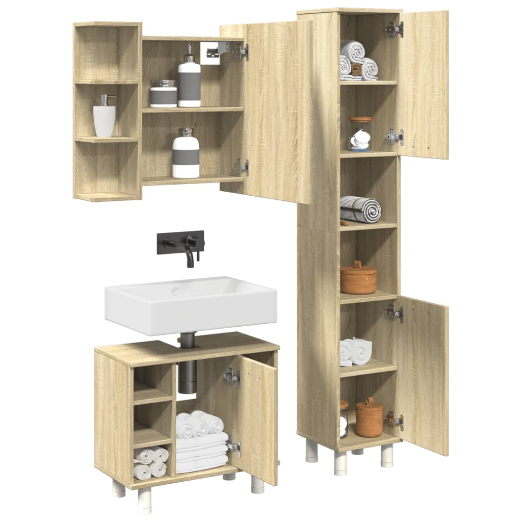 Set Mobili da Bagno 3 pz Rovere Sonoma in Legno Multistrato | homemem39