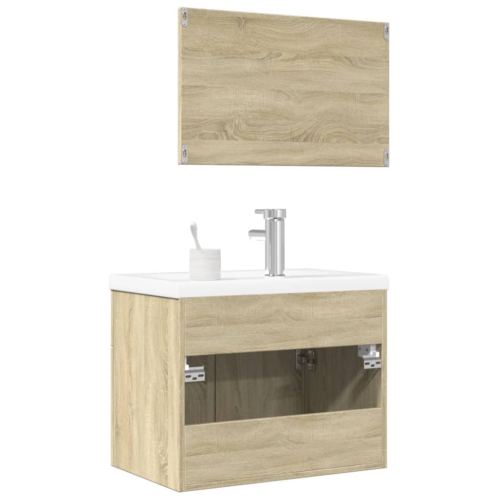 Set Mobili da Bagno 3 pz Rovere Sonoma in Legno Multistrato
