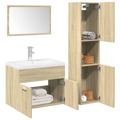 Set Mobili da Bagno 3 pz Rovere Sonoma in Legno Multistrato