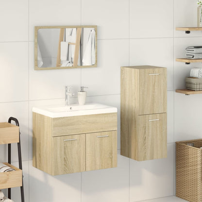 Set Mobili da Bagno 3 pz Rovere Sonoma in Legno Multistrato