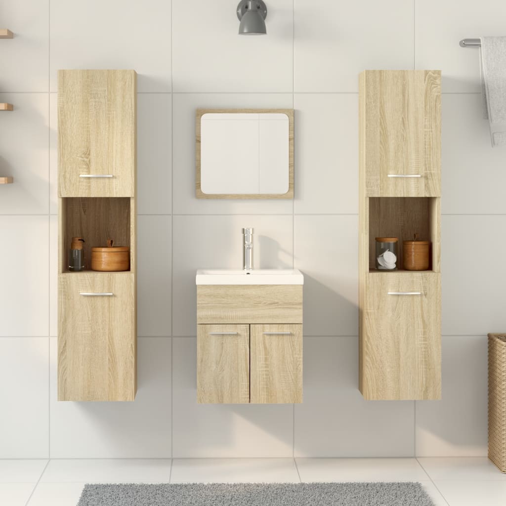 Set Mobili da Bagno 4 pz Rovere Sonoma in Legno Multistrato | homemem39