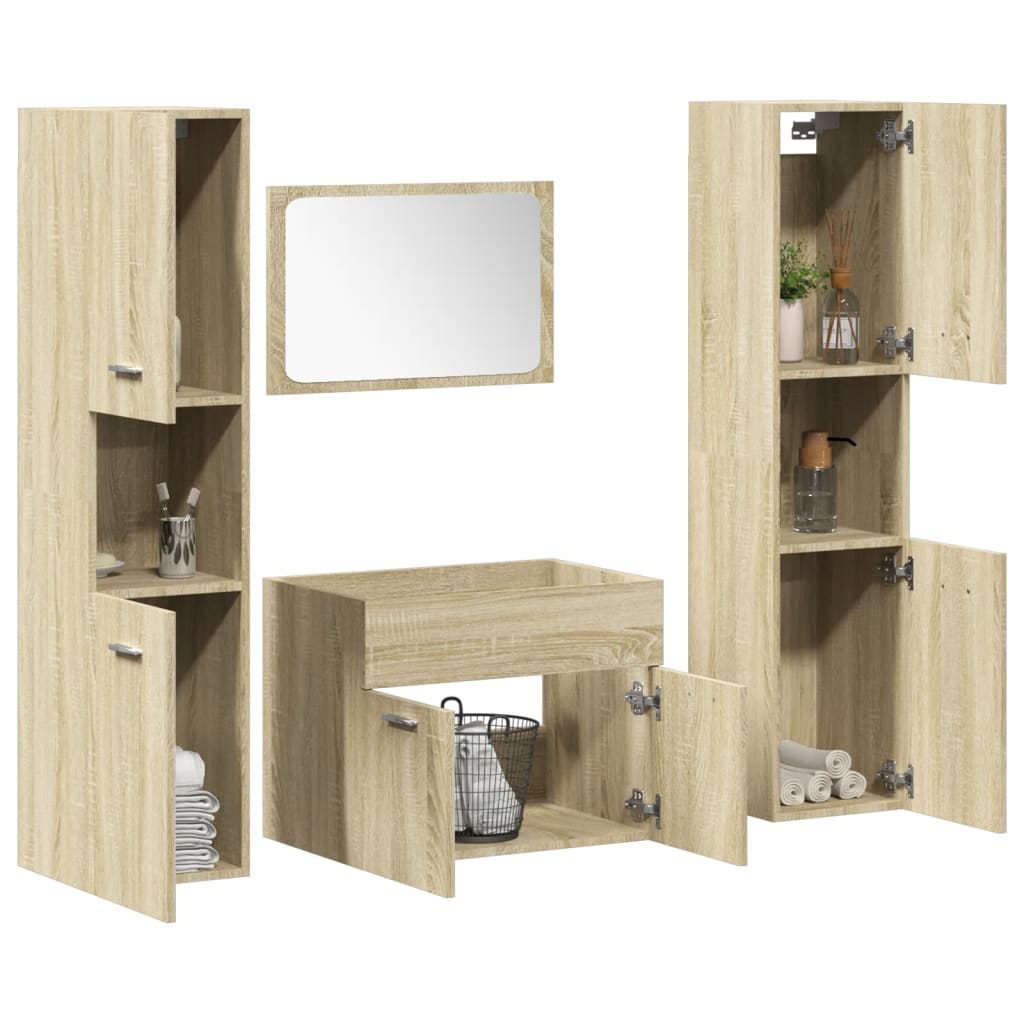 Set Mobili da Bagno 4 pz Rovere Sonoma in Legno Multistrato