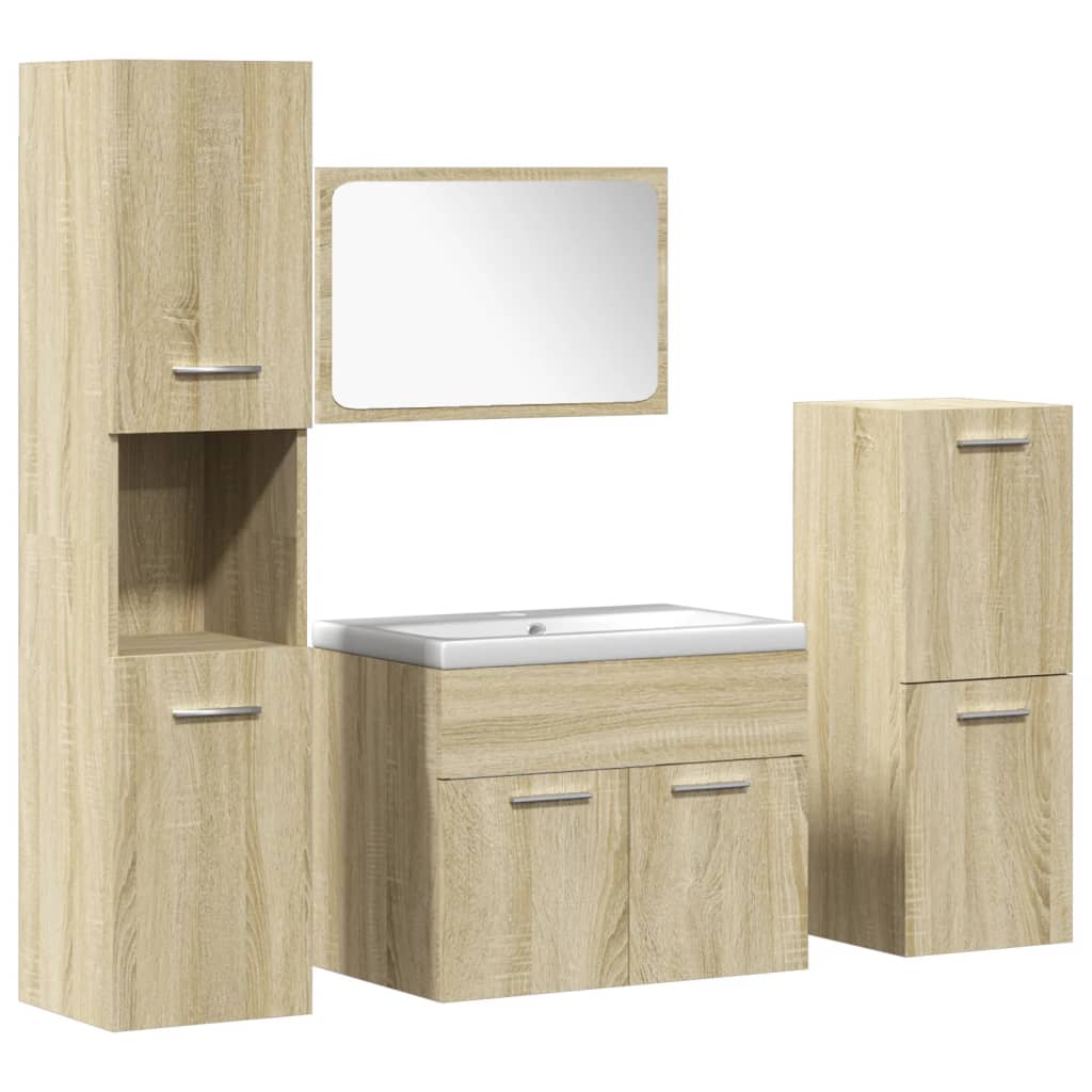 Set Mobili da Bagno 5 pz Rovere Sonoma in Legno Multistrato
