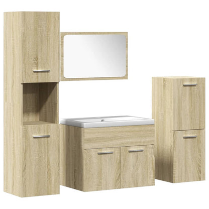 Set Mobili da Bagno 5 pz Rovere Sonoma in Legno Multistrato