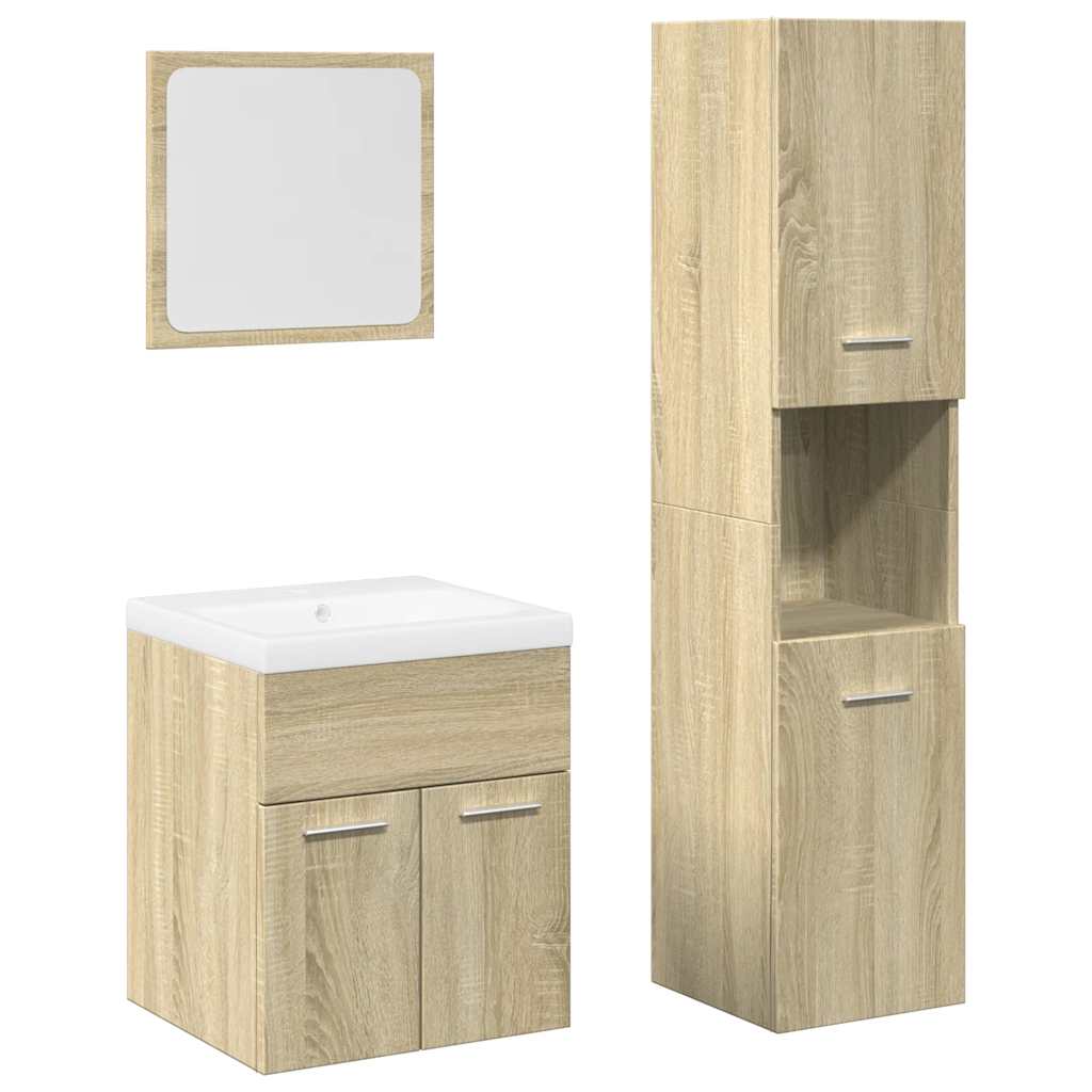 Set Mobili da Bagno 4 pz Rovere Sonoma in Legno Multistrato | homemem39
