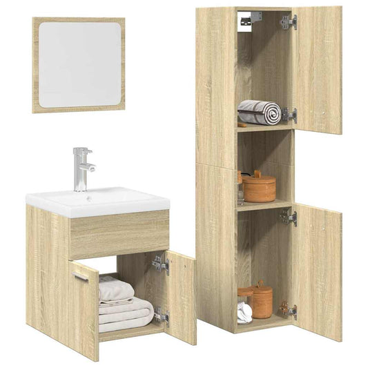 Set Mobili da Bagno 4 pz Rovere Sonoma in Legno Multistrato | homemem39