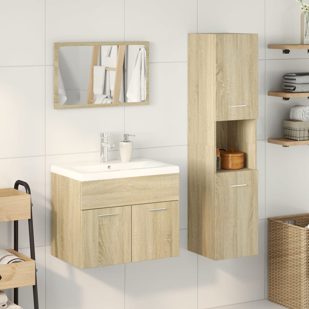 Set Mobili da Bagno 4 pz Rovere Sonoma in Legno Multistrato | homemem39