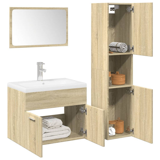 Set Mobili da Bagno 4 pz Rovere Sonoma in Legno Multistrato | homemem39