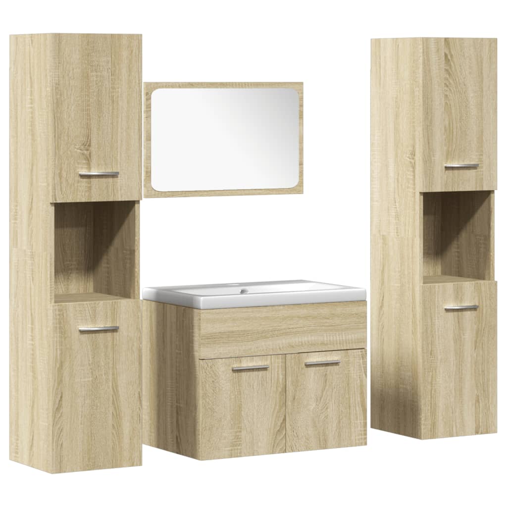 Set Mobili da Bagno 5 pz Rovere Sonoma in Legno Multistrato