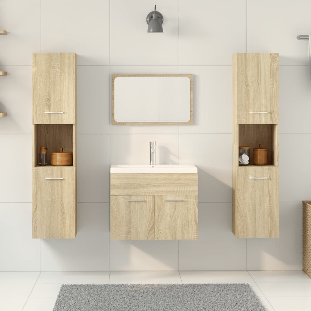 Set Mobili da Bagno 5 pz Rovere Sonoma in Legno Multistrato