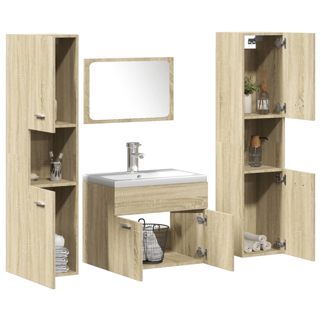 Set Mobili da Bagno 5 pz Rovere Sonoma in Legno Multistrato