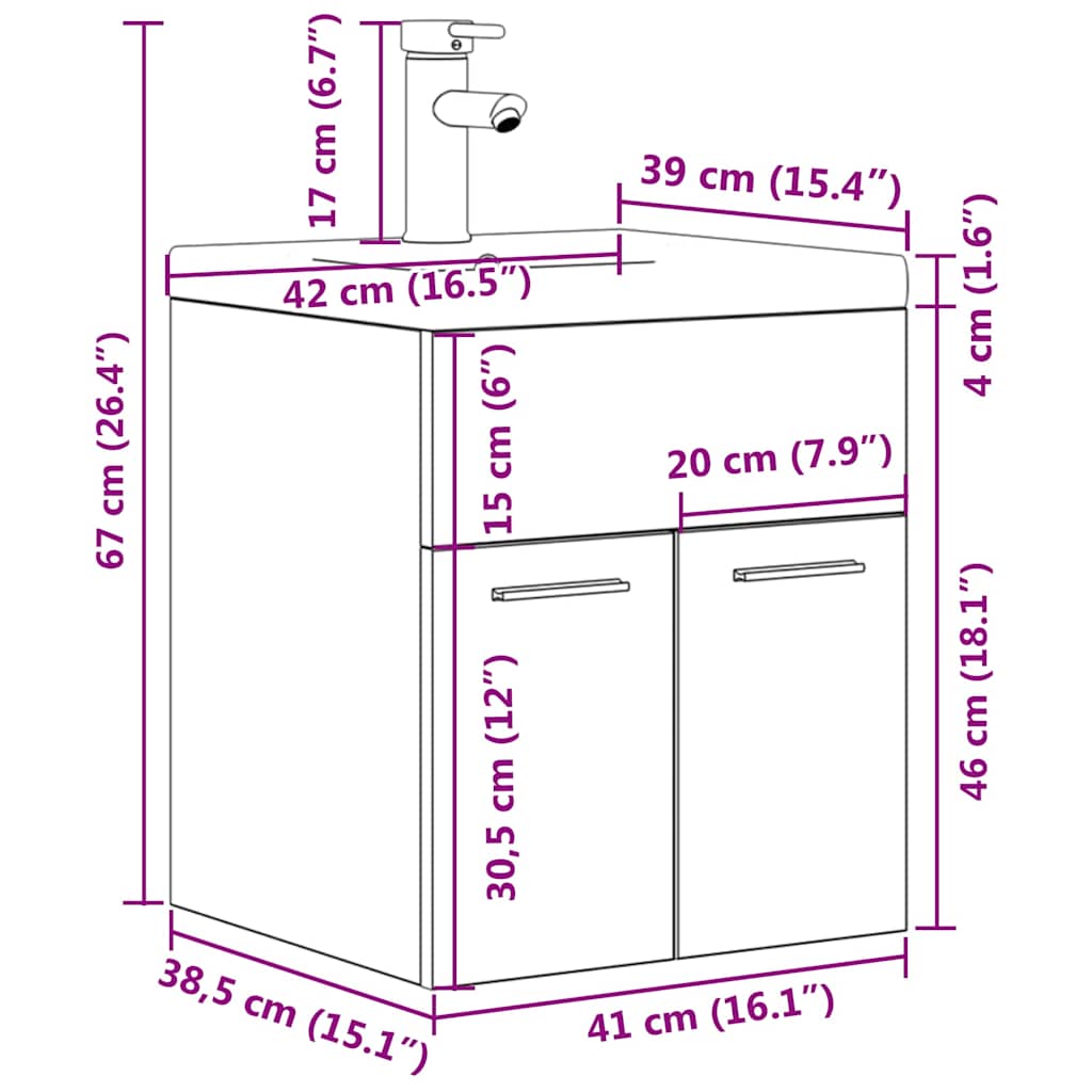 Mobile da Bagno con Lavabo Integrato e Rubinetto Rovere Sonoma | homemem39