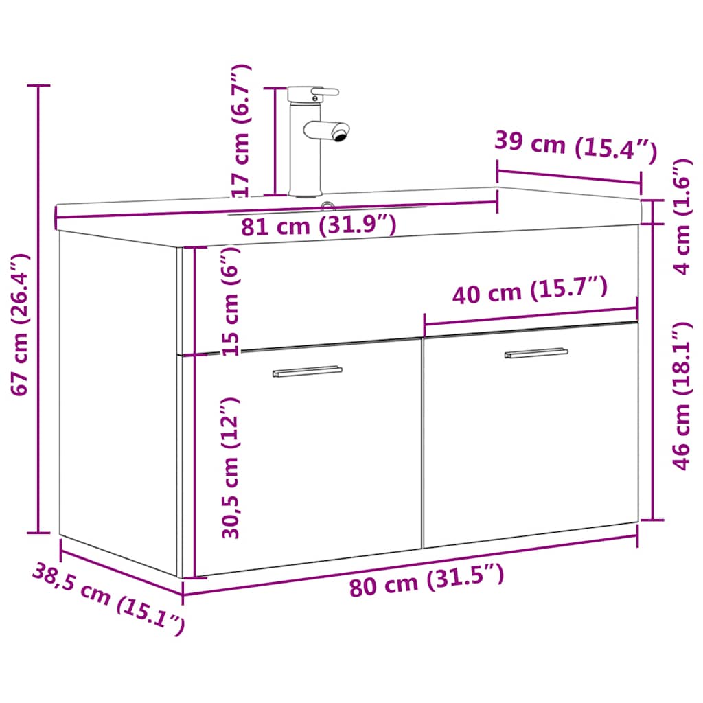 Mobile da Bagno con Lavabo Integrato e Rubinetto Rovere Sonoma | homemem39