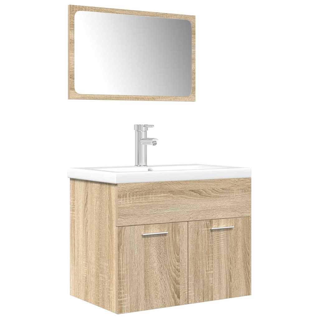 Set Mobili da Bagno 3 pz Rovere Sonoma in Legno Multistrato | homemem39