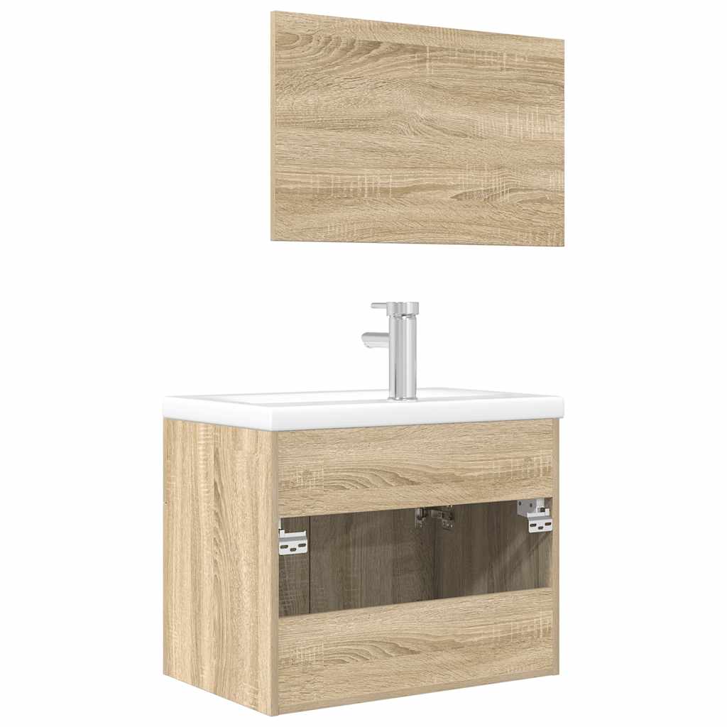 Set Mobili da Bagno 3 pz Rovere Sonoma in Legno Multistrato | homemem39