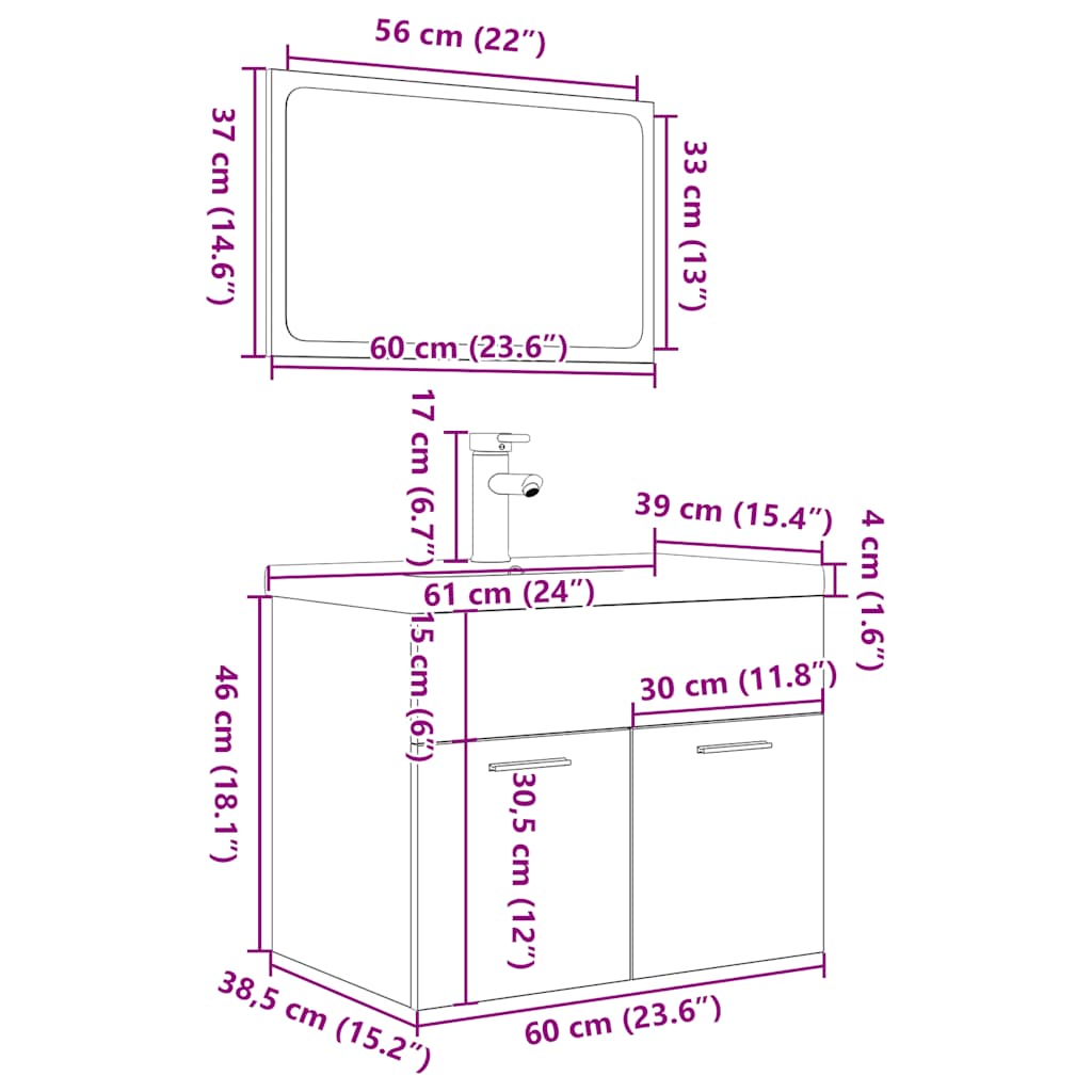 Set Mobili da Bagno 3 pz Rovere Sonoma in Legno Multistrato | homemem39