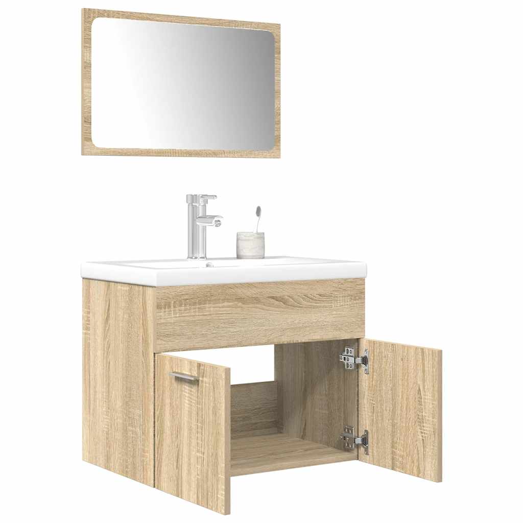Set Mobili da Bagno 3 pz Rovere Sonoma in Legno Multistrato | homemem39