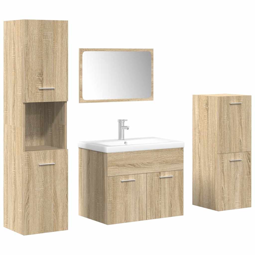 Set Mobili da Bagno 5 pz Rovere Sonoma in Legno Multistrato