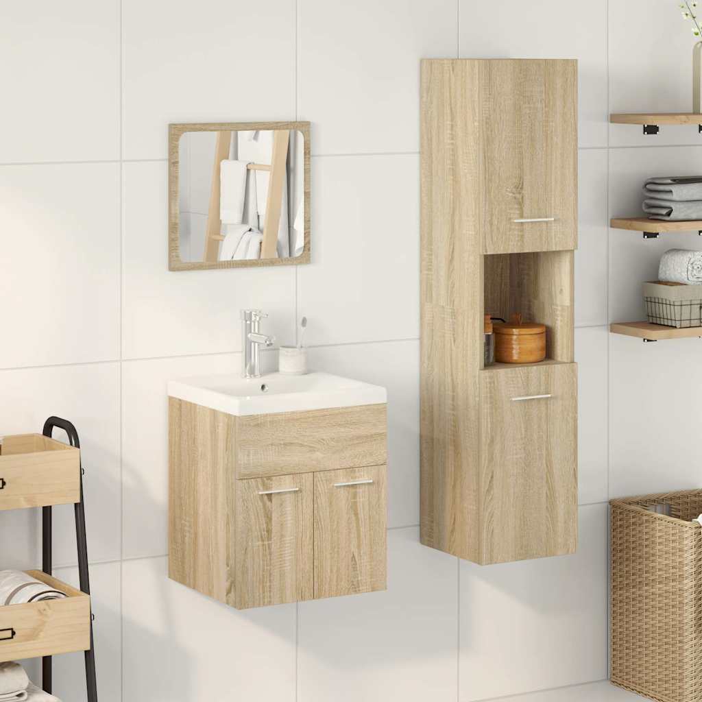 Set Mobili da Bagno 4 pz Rovere Sonoma in Legno Multistrato | homemem39