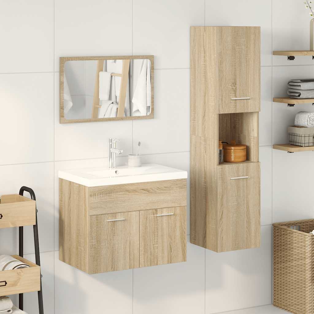 Set Mobili da Bagno 4 pz Rovere Sonoma in Legno Multistrato | homemem39