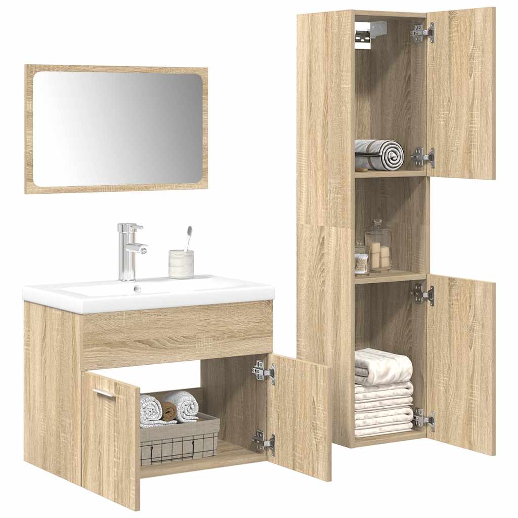 Set Mobili da Bagno 4 pz Rovere Sonoma in Legno Multistrato | homemem39