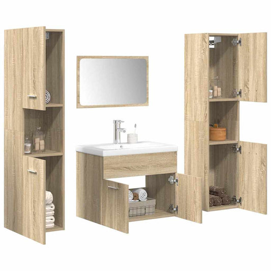 Set Mobili da Bagno 5 pz Rovere Sonoma in Legno Multistrato | homemem39