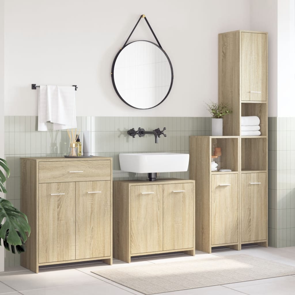 Set Mobili da Bagno 4 pz Rovere Sonoma in Legno Multistrato | homemem39