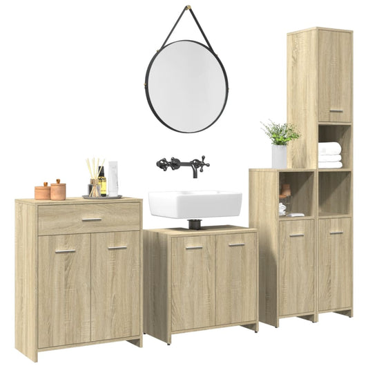 Set Mobili da Bagno 4 pz Rovere Sonoma in Legno Multistrato | homemem39