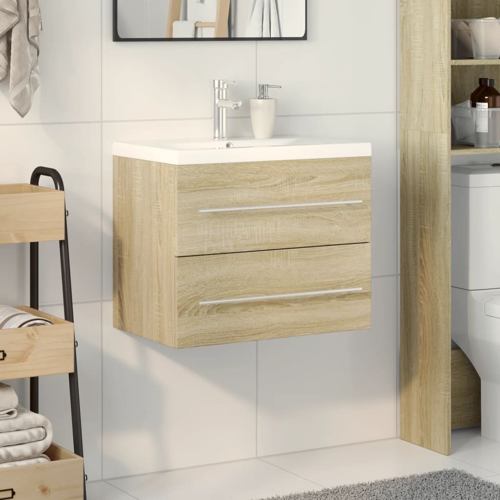 Set Mobili da Bagno 2 pz Rovere Sonoma in Legno Multistrato | homemem39