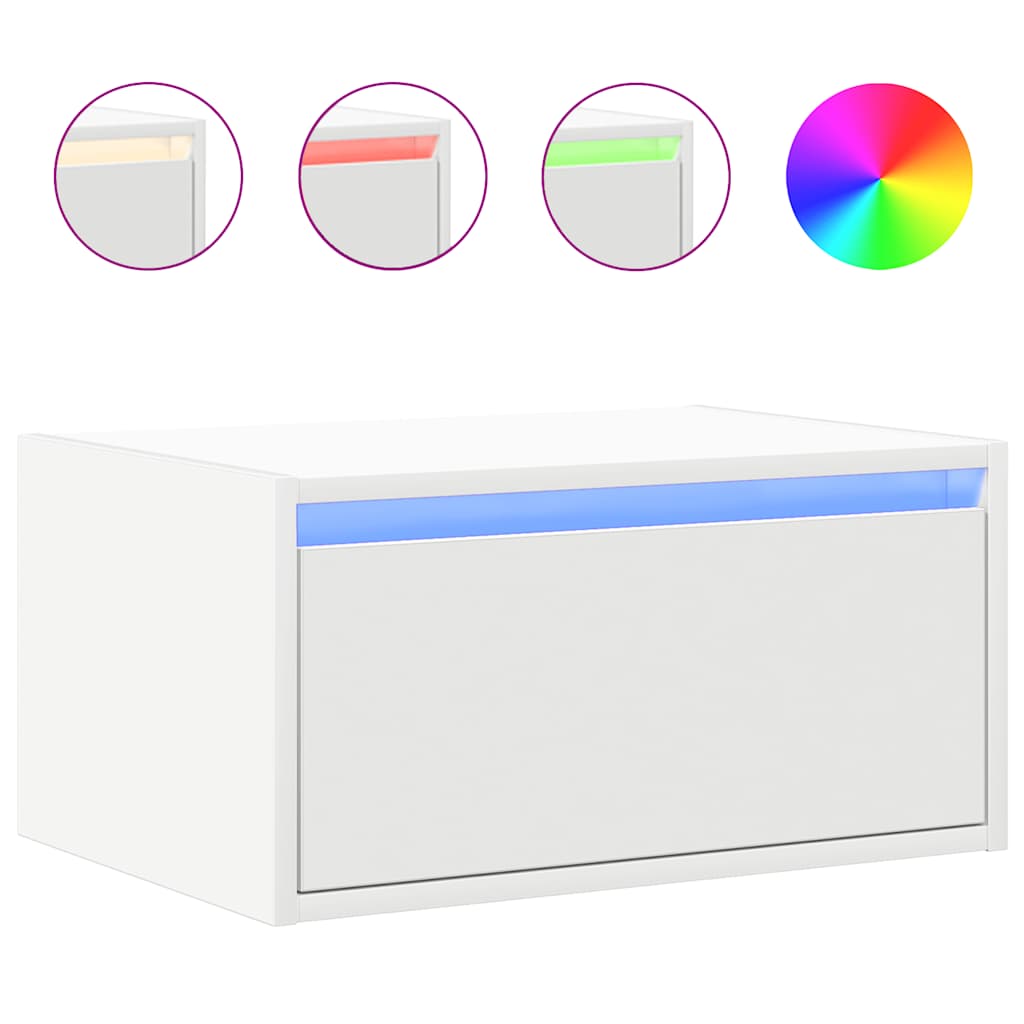 Comodini a Parete con Luci LED 2 pz Bianchi - homemem39