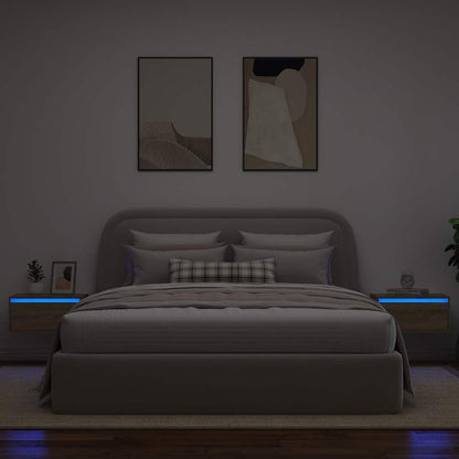 Comodini a Parete con luci LED 2 pz Rovere Sonoma - homemem39