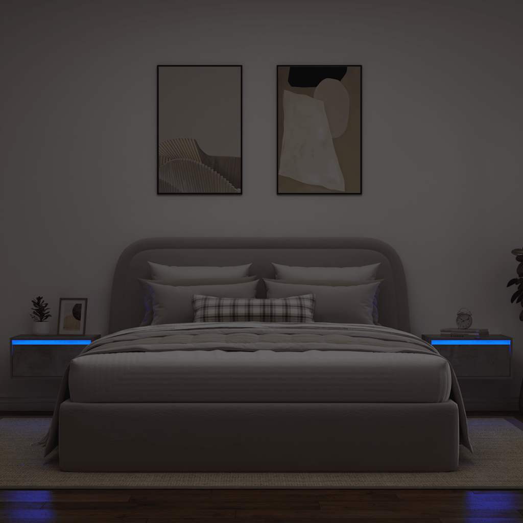 Comodini a Parete con Luci LED 2 pz Grigio Cemento - homemem39