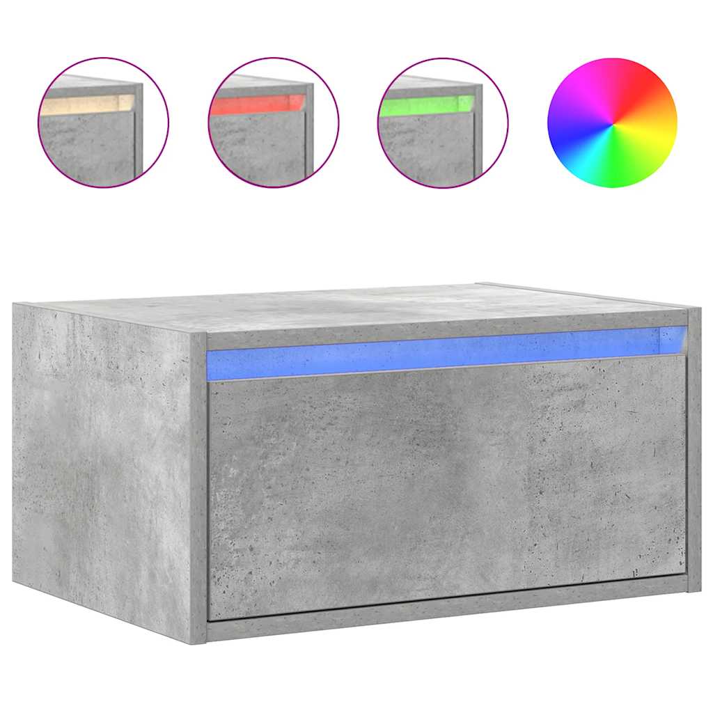 Comodini a Parete con Luci LED 2 pz Grigio Cemento