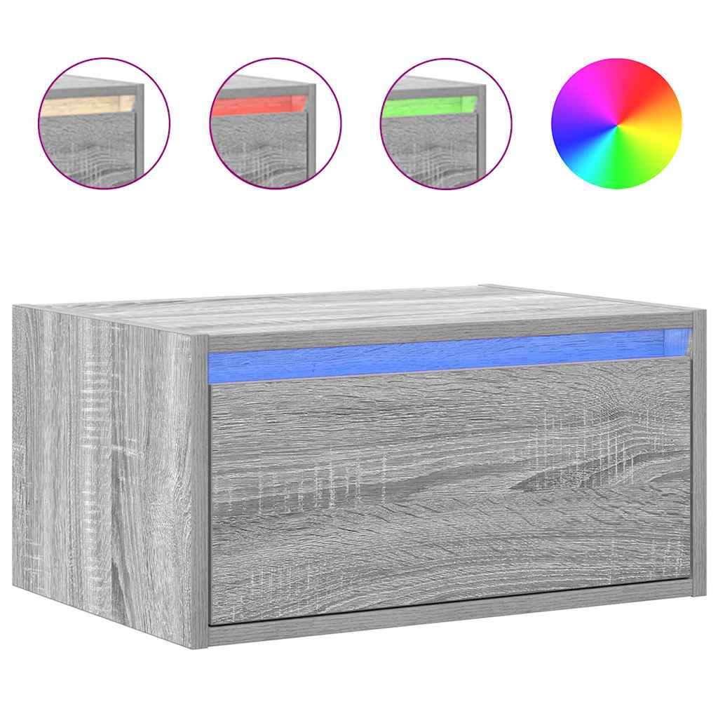 Comodino a Parete con luci LED Grigio Sonoma - homemem39