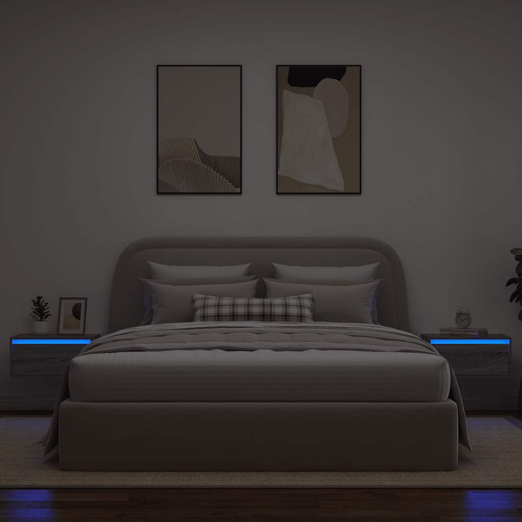Comodini a Parete con luci LED 2 pz Grigio Sonoma - homemem39