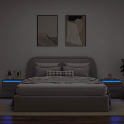 Comodini a Parete con luci LED 2 pz Grigio Sonoma - homemem39