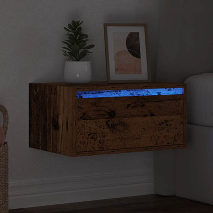 Comodino a Parete con Luci LED Legno Antico - homemem39