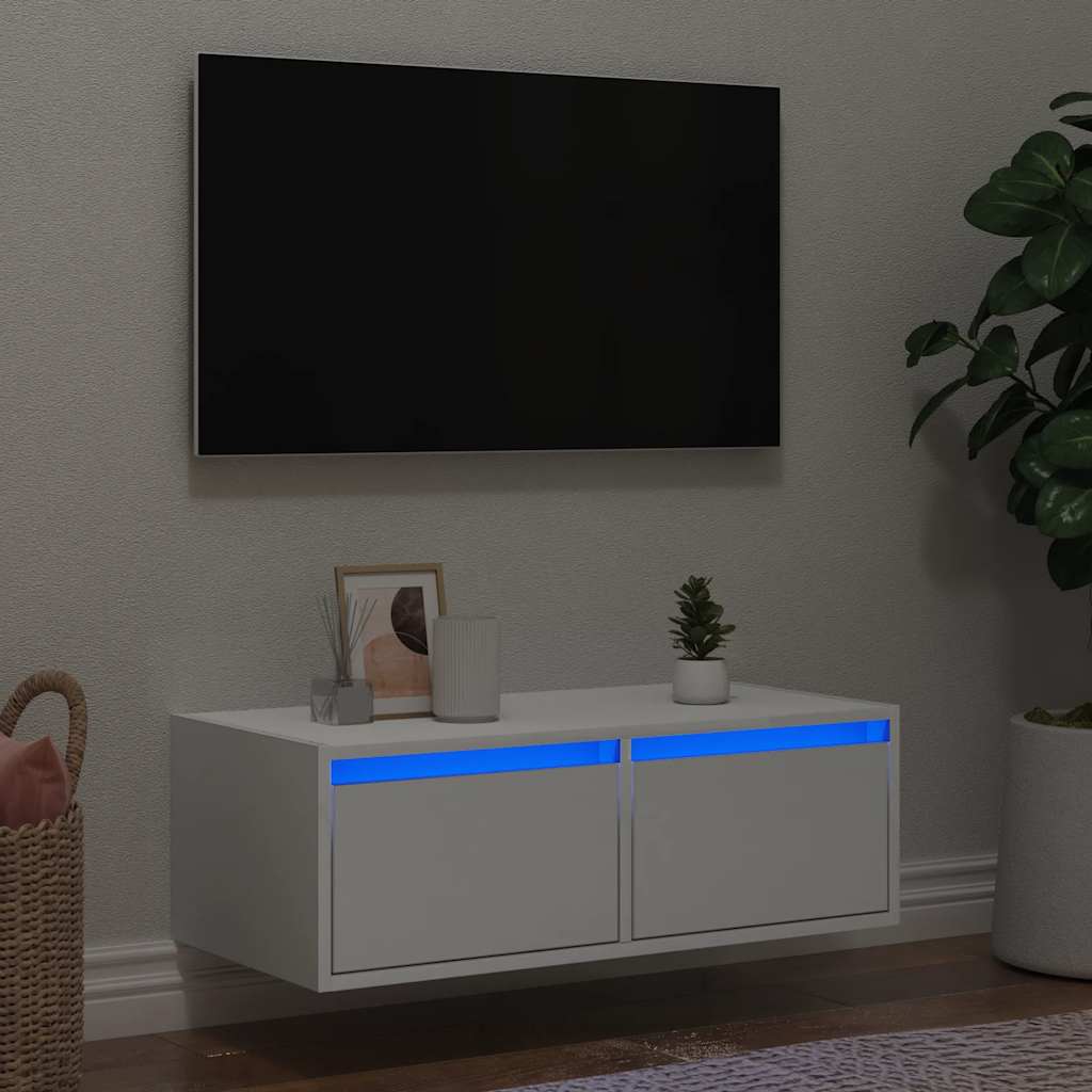 Mobile Porta TV con Luci LED 75x35,5x25 cm Bianco - homemem39