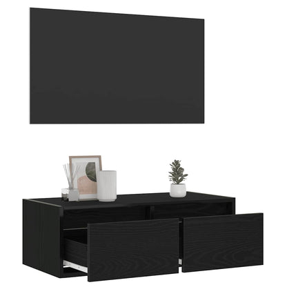 Mobile Porta TV con Luci LED Rovere Nero 75x35,5x25 cm - homemem39