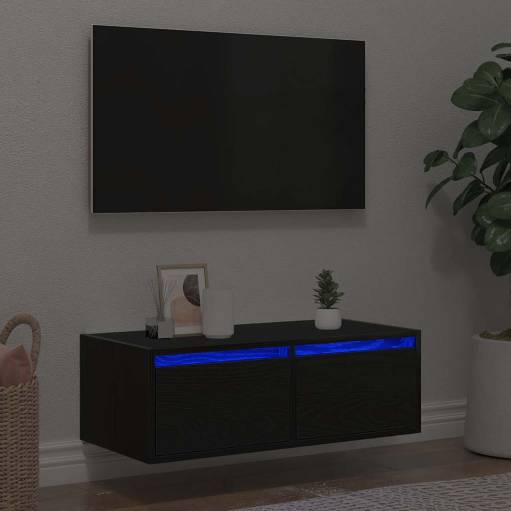 Mobile Porta TV con Luci LED Rovere Nero 75x35,5x25 cm - homemem39