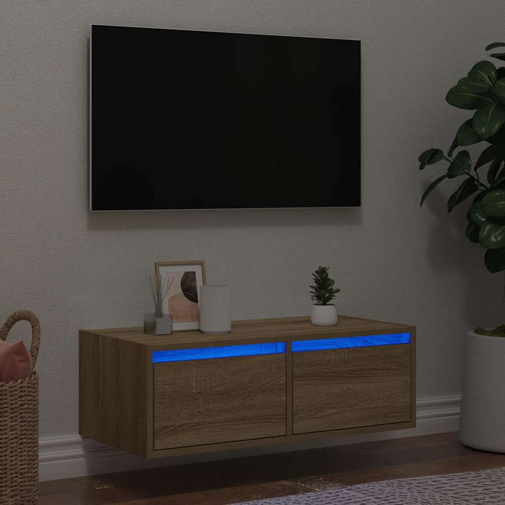 Mobile Porta TV con Luci LED Rovere Sonoma 75x35,5x25 cm - homemem39