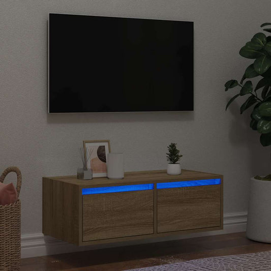 Mobile Porta TV con Luci LED Rovere Sonoma 75x35,5x25 cm - homemem39