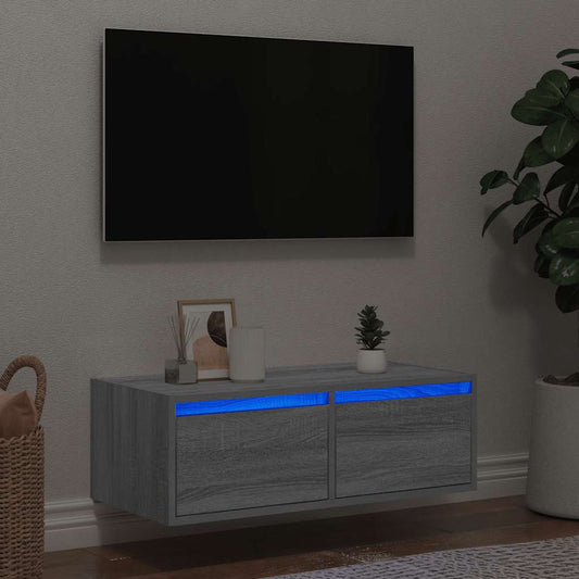 Mobile Porta TV con Luci LED Grigio Sonoma 75x35,5x25 cm - homemem39