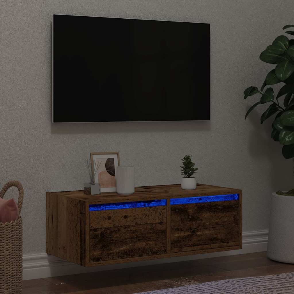 Mobile Porta TV con Luci LED Legno Antico 75x35,5x25 cm - homemem39
