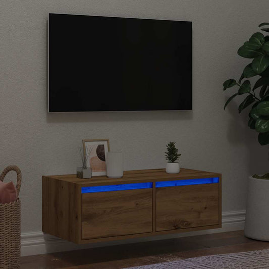 Mobile Porta TV con Luci LED Rovere Artigianale 75x35,5x25 cm - homemem39