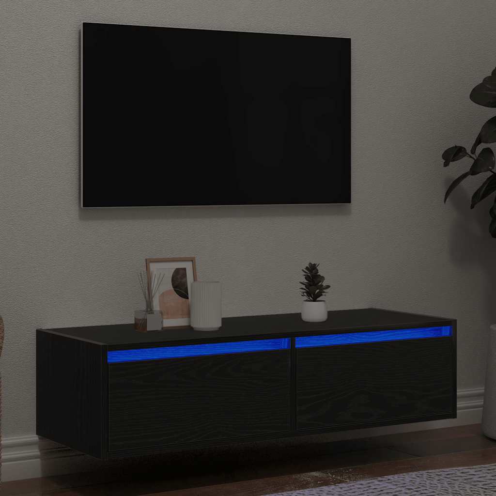 Mobile Porta TV con Luci LED Rovere Nero 100X35,5x25 cm - homemem39