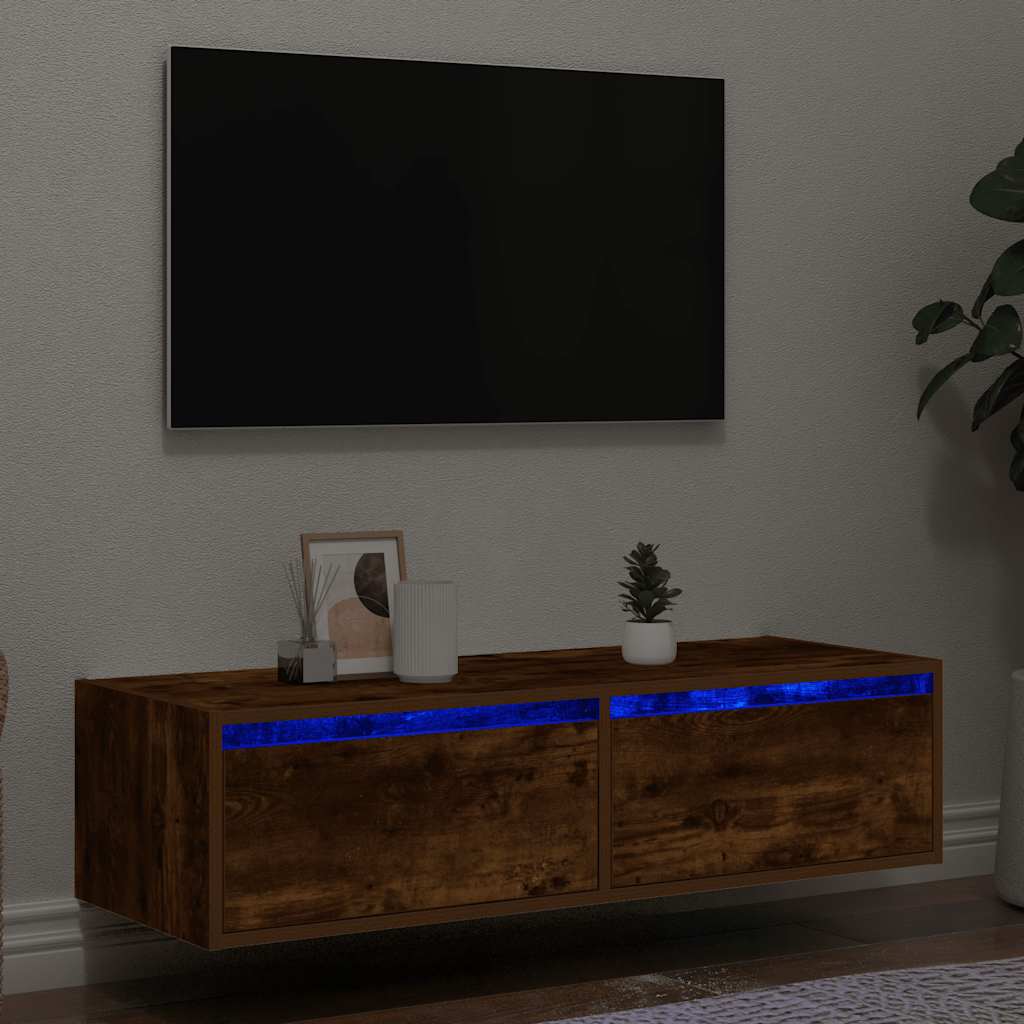 Mobile Porta TV con Luci LED Rovere Fumo 100X35,5x25 cm - homemem39